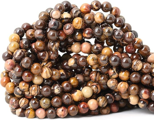 60PCS 6mm Natural Africa Picture Jasper Gemstone Round Loose Beads for DIY Bracelet Necklace Earrings Jewelry Making 1 String 15 Inches
