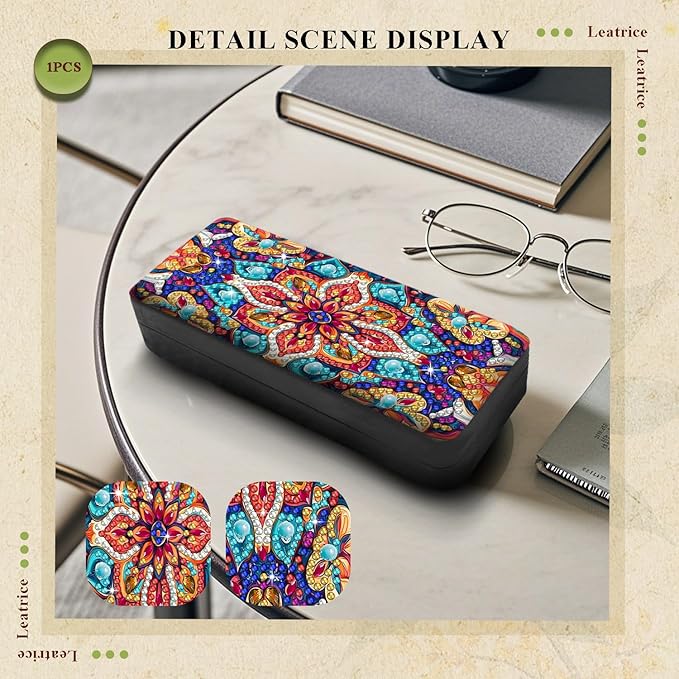 Leatrice Mandala Diamond Art Kits for Adults Small Diamond Painting Kit Eyeglasses Case Gem Art Paint by Diamonds Dot 5d Diamond Art DIY for Beginner Women