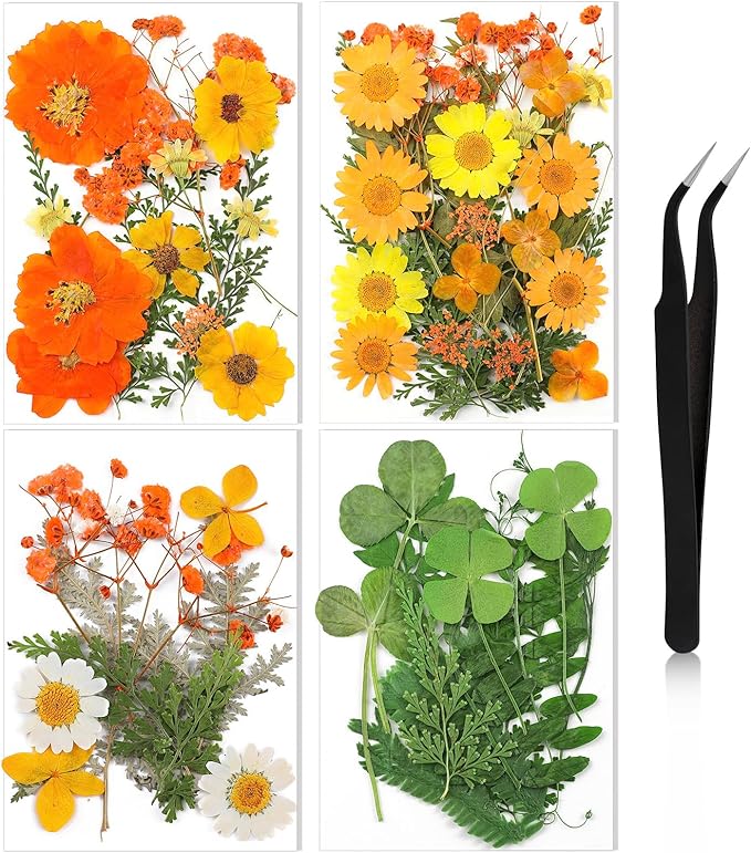 Nuanchu Dried Flower for Crafts Resin Pressed Flowers Bulk Real Dried Wildflowers Leave Natural with Tweezer for Resin Mold Scrapbooking Nail Soap Candle Cake Card Making DIY Christmas Craft Supplies