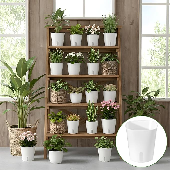 20 Pack 3 Inch Self Watering Pots for Indoor Plants Small White Plastic Planter Garden Hydroponic Flower Pots with Level Indicator Vents for House Plants, Flowers Violets Ocean Spider Plant