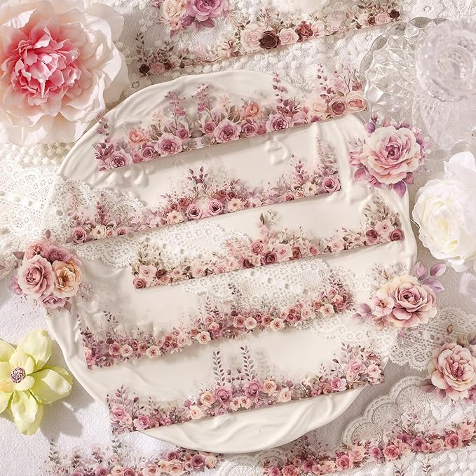 90 Pieces Vintage Floral Frame PET Scrapbook Stickers, 6 Pack Aesthetic Background Window Frames Decorative Stickers for Scrapbooking Planner Junk Journal Supplies Collage