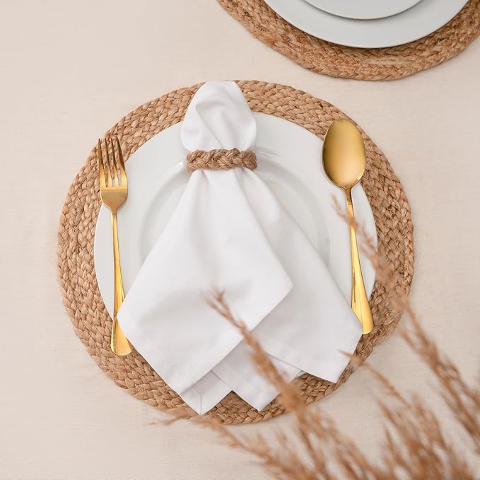 Blue Needles Solid Cloth Napkins Set of 12 White 100% Cotton Dinner Napkins 18x18 inches - Soft, Reusable, Absorbent & Washable Linen, Ideal for Christmas Events, Parties & Everyday Use