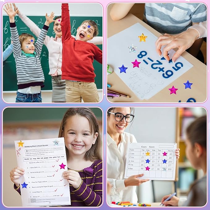 2000 PCS Holographic Star Stickers, Self Adhesive Metallic Glitter Foil Stickers Reflective Star Sticker, Ideal for Student Planners and Classroom Supplies, classroom reward stickers, Each Measures 1”