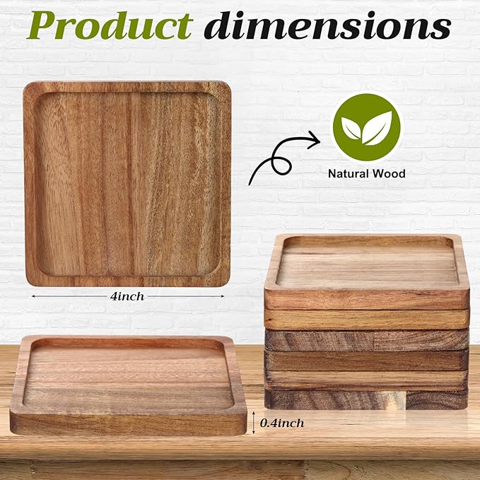 Zhehao 16 Pcs Acacia Wood Coasters Bulk 4 Inch Wooden Stackable Reusable Drink Coasters for Coffee Tea Table Protection Table Bar Home Desk Supplies Housewarming Gifts(Square)