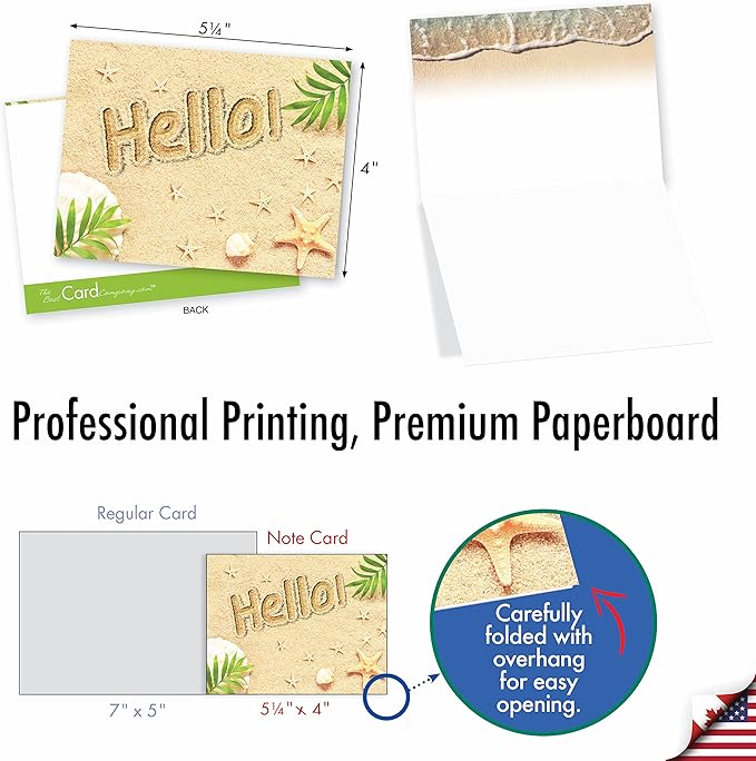 The Best Card Company - 10 All Occasion Blank Thank You Card Set 4 x 5.12 Inch, Nautical Just Because Assortment of Notecards - Beach Notes AM6113OCB-B1x10
