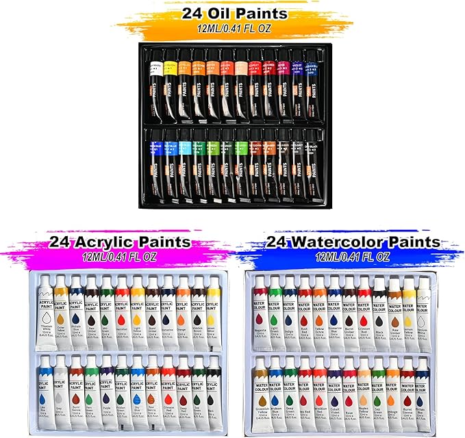140-Piece All-in-One Painting Kit with Tabletop Wood Easel Box, 72-Color Acrylic Watercolor Oil Paint Set, Canvases, 41 Paintbrushes & Art Supplies for Adults, Artists & Beginners