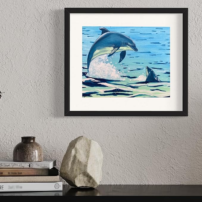 DIY Painting Class Kit for Adults with Video Tutorials: Learn to Paint Dolphins – How to Paint with Acrylics – Painting & Art Supplies – 9 Piece Acrylic Paint Set