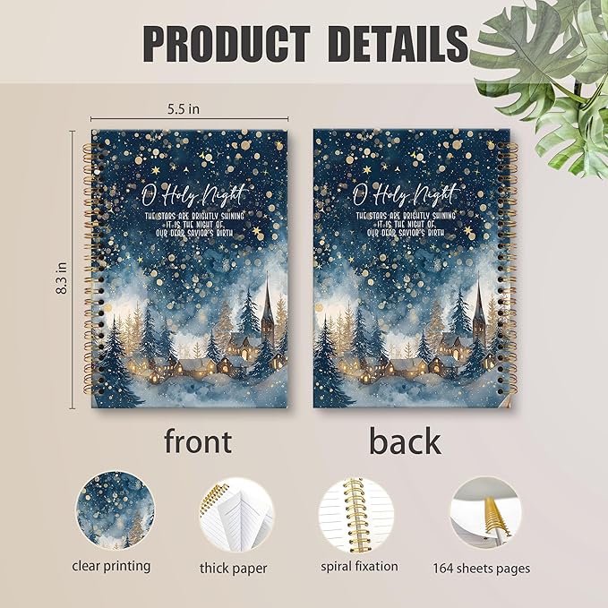 XNXLDYLH Christian Christmas Village Notebook Journal, O Holy Night Church Spiral Notebook, Bible Study Prayer Journals Notebooks for Women, Christmas Christian Office School Supplies Gifts, 5.5x8.3In