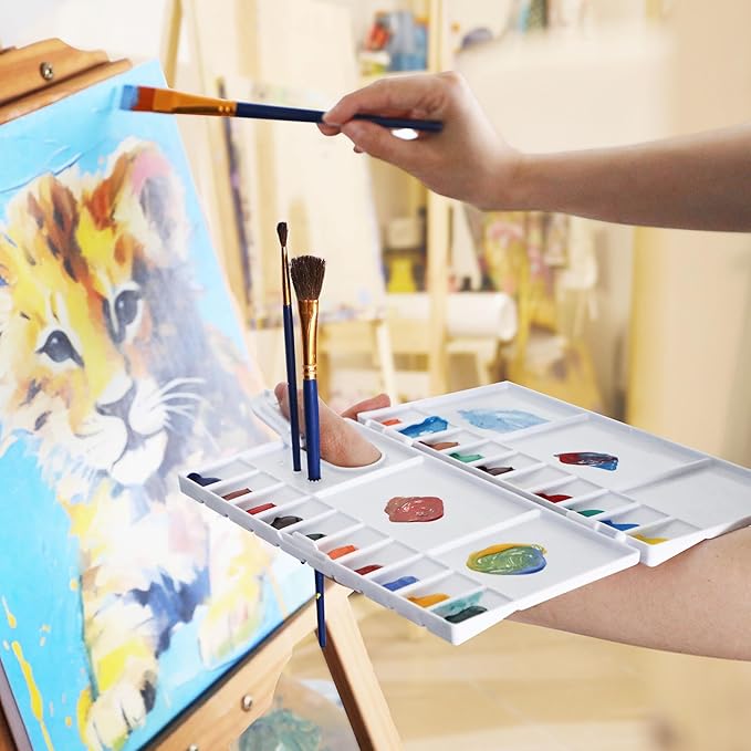 Watercolor Palette, Halobios Paint Palette with 20-Well and 5 Mixing Areas, Folding Paint Tray with Thumbhole and Paint Brush Holder, Plastic Painting Palette for Kids Beginners Artists(1 Pack)
