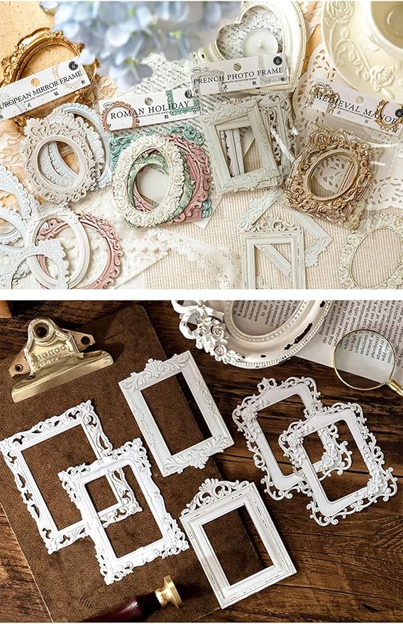 MAFELOE Scrapbook Supplies for Decorative Paper Aesthetic, Art Collage Album and Card Making, Junk Journal Kit Handmade Scrapbook Paper Craft, 4 Packs, 10 Pieces Each - Retro Relief Frame