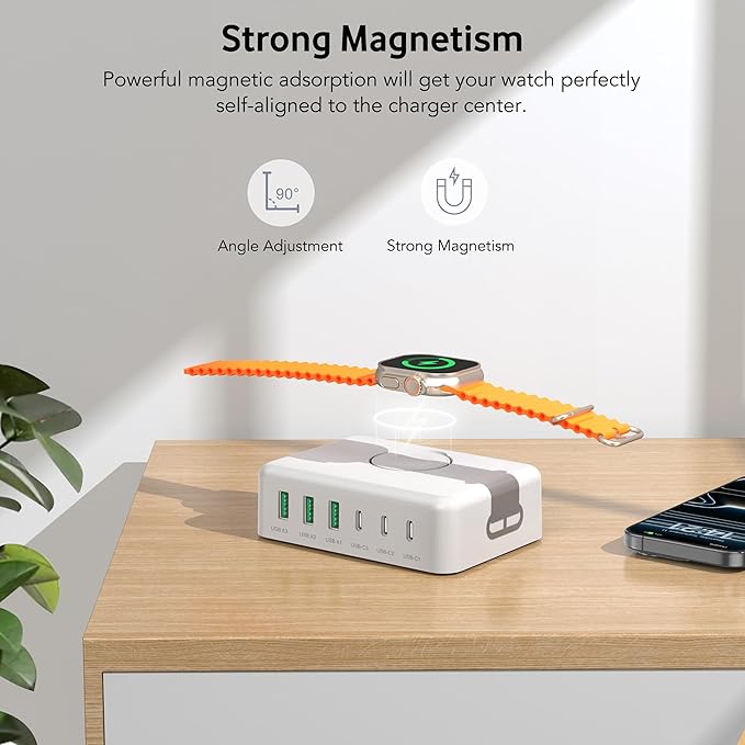 125W USB C Fast Charger Charging Station Block for Apple Watch Charger, USB C 6 Port PD GaN Fast Charger Hub Power Adapter for iPad iPhone 17 16 15 14 13 Apple Watch 10 9 8 7 6 5 Galaxy S23 Note 20