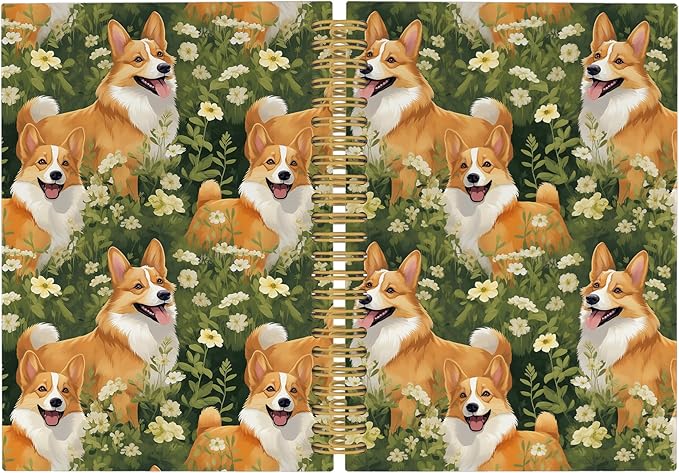 Cute Dog Corgi Floral Journal Notebook - Welsh Corgi Dog Flower Notebooks College Ruled for Work School, Gifts for Dog Mom Dog Lovers, Office Supplies, Hardcover Spiral Notebook 5.5"x8.3"