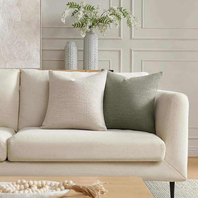 Meekio Set of 2 Linen Look Linen Beige Pillow Covers 20x20, Decorative Throw Pillow Covers for Couch, Sofa, Bed & Living Room Decor
