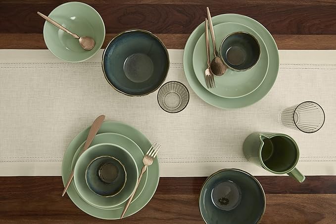 Solino Home Linen Ivory Table Runner 36 Inches - Double Hemstitch, 100% Pure Linen Coffee Table Runner 14 x 36 Inch Ideal for Dresser Tables - Spring, Easter
