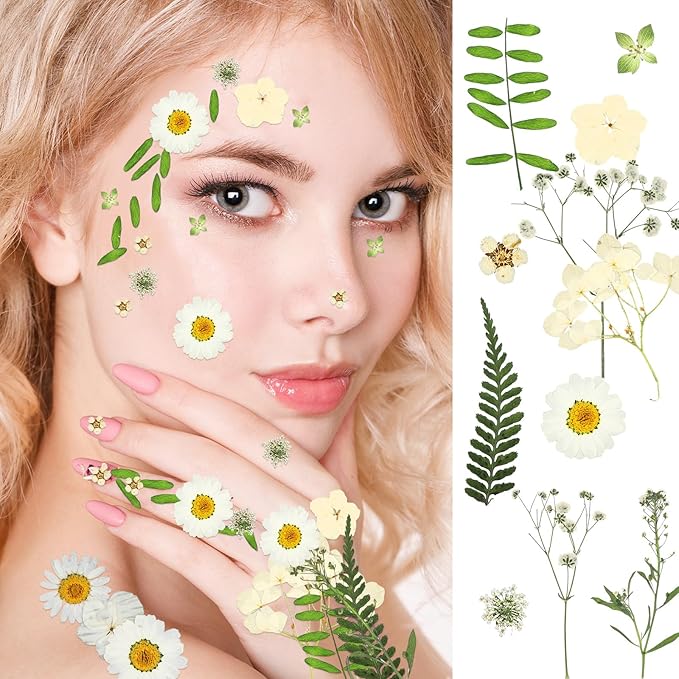 Fabbay 200 Pcs Dried Pressed Flowers Real Dry Natural Flower Leaf Dried Flowers for Resin Pressed Flower Kit for Plant Herbarium Scrapbooking DIY Candle Crafts (White)