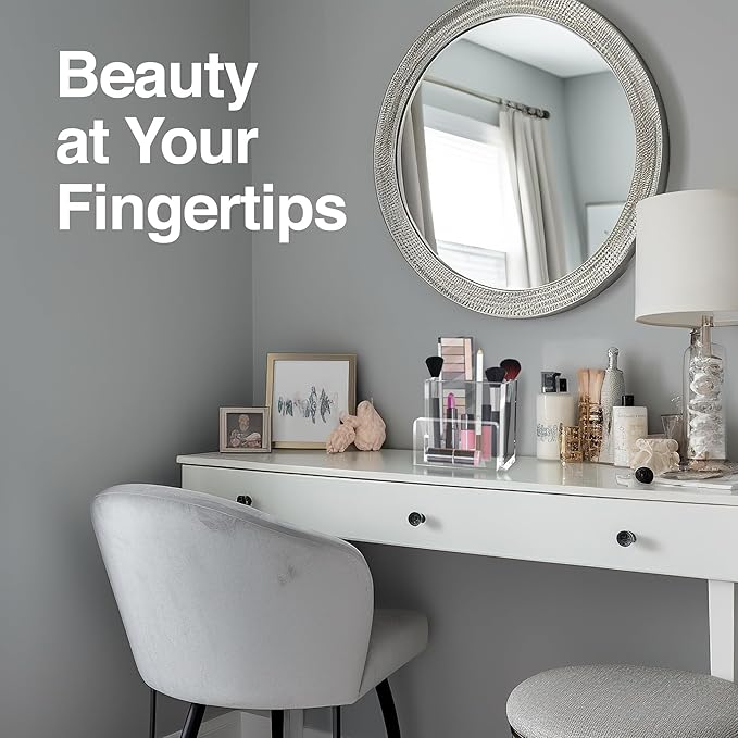 Pen Organizer for Desk-A Modern Desk Accessory w/a Removable Divider is Great as a Pen & Makeup Brush Holder-This Chic Acrylic Storage Stand Makes a Great Gift for Home/Work Space