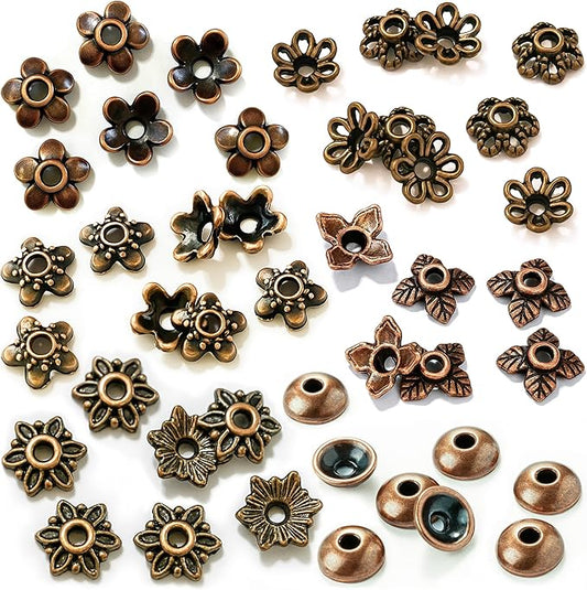 Antique Copper Spacer Bead Caps Set – 600Pcs Mixed Tibetan & Bali Style Beads Caps for Jewelry Making | Fits 8–14mm Beads | Silver, Brass & Copper Metal Bead Caps for Bracelets, Necklaces, Earrings