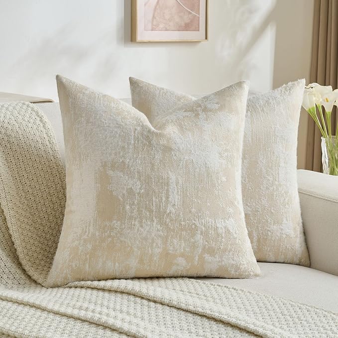FUTEI Yellow White Decorative Throw Pillow Covers 20x20 Inch Set of 2,Jacquard Weave Cushion Case in Soft Faux Cashmere,Modern Home Decor for Couch Living Room