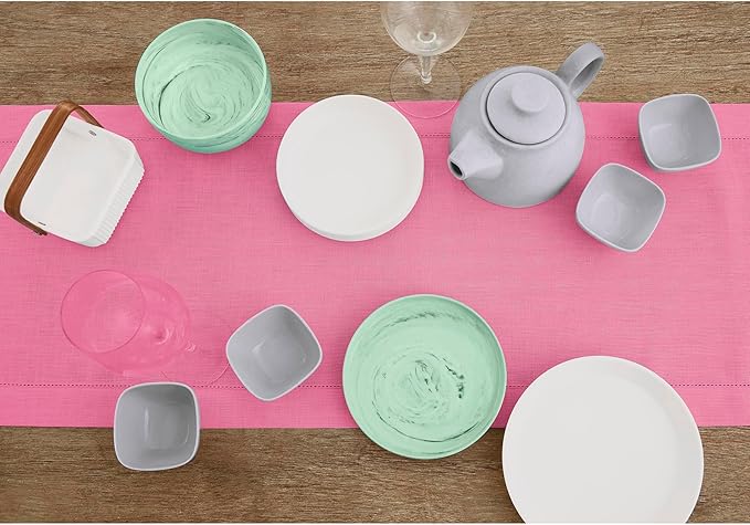 Solino Home Linen Flamingo Pink Table Runner 144 Inches Long - 100% Pure Linen Extra Long Table Runner 14 x 144 Inch for Valentines, Spring, Easter - Classic Hemstitch