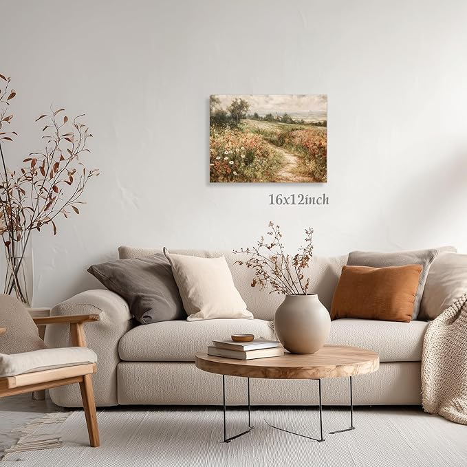 LLEEMPI Framed Vintage Wildflower Wall Art, Country Botanical Wall Decor, Floral Meadow Nature Canvas Painting, Rustic Farmhouse Poster Print for Living Room Bedroom Bathroom Office 16x24 Inch