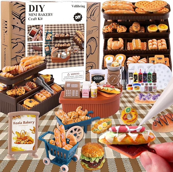Cute Clay Craft for Girls Teens Adults ，Air Dry Clay Kit DIY Mini Food Bread Set for Dollhouse Play Food Toys Pretend Kitchen Stores Accessories Birthday Valentine Gifts Party Favors