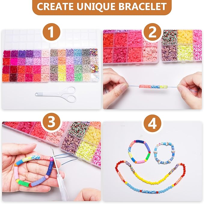 XSEINO 37300+ Pcs Clay Beads Bracelet Making Kit,8 Boxes 180 Colors Friendship Charms Kit Flat Polymer Heishi Beads with Rich Jewelry Making Accessories for Crafts Christmas Gifts
