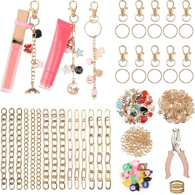 Starry 297 Pcs Keychain Making Kit, Including 10 Keychain Clips 15 Extender Chains 90 Charms Jewelry Plier Keychains Making Supplies for DIY Crafting