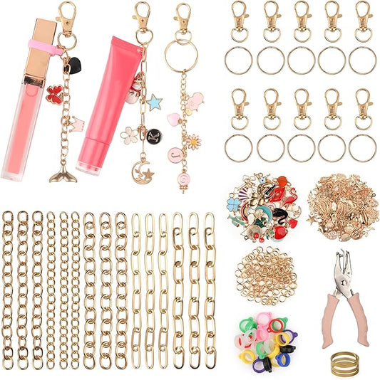 Starry 297 Pcs Keychain Making Kit, Including 10 Keychain Clips 15 Extender Chains 90 Charms Jewelry Plier Keychains Making Supplies for DIY Crafting