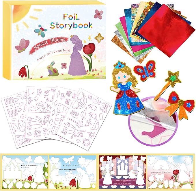 SOOVSY Magnetic Foil Art & Craft Fun Kit for Kids, Princess Foil Story Book with 77 Magnets & 100 Color Sheet, DIY Creative Activity, Travel Toys, Gifts Set for Ages 4, 5, 6, 7, 8, 9