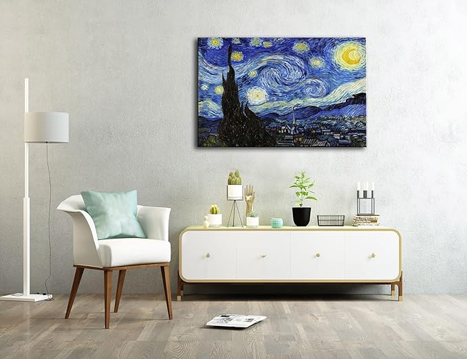 Starry Night, Vincent Van Gogh Canvas Wall art, Classic Paintings Framed Pictures Poster, Abstract Artwork Prints for Home Decor 16"x24"
