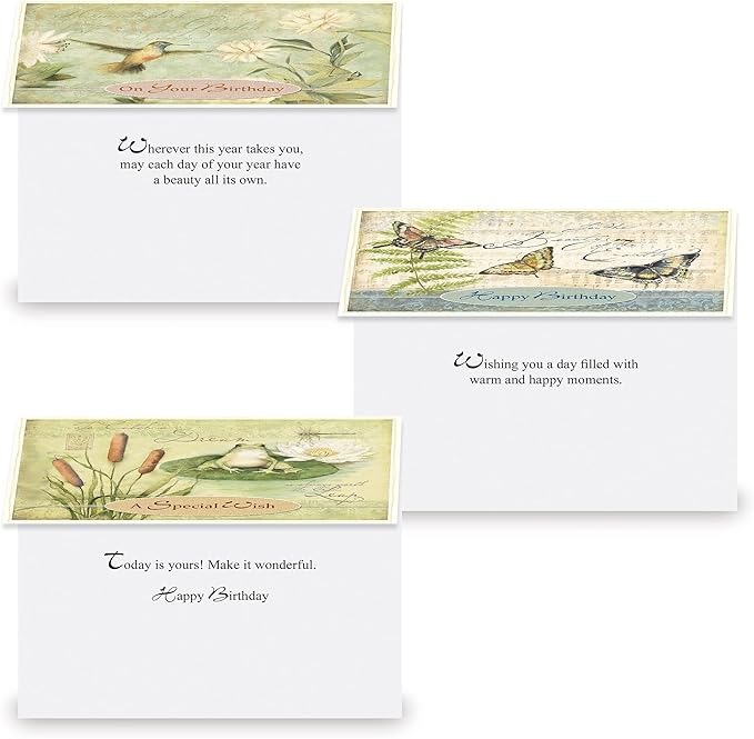 Current Nature's Sanctuary Happy Birthday Greeting Card Set - Value Pack of 20 Cards With White Envelopes, 10 Designs, Large 5" x 7" Assortment