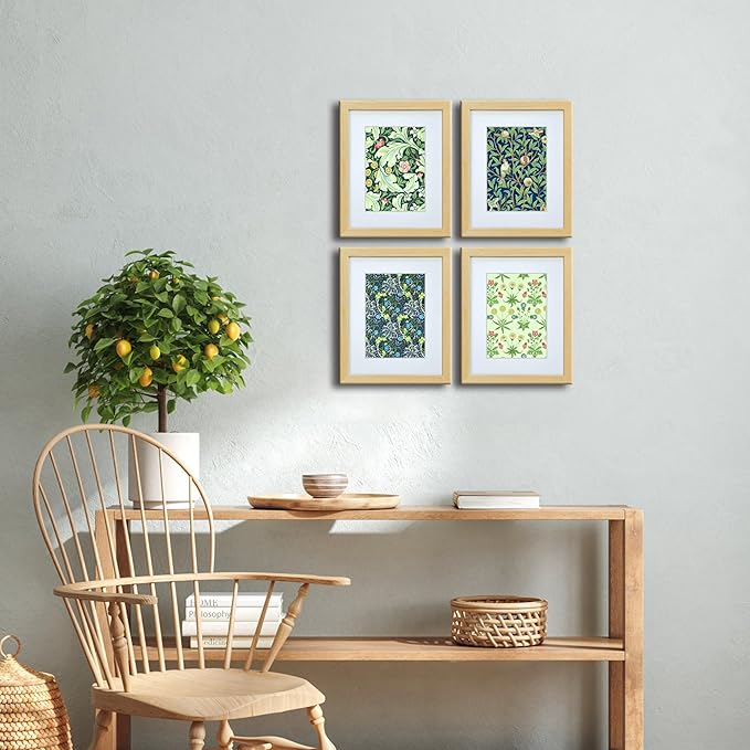 8x10 Picture Frame Made of Solid Wood Photo Frame with Real Glass for Pictures 5x7 with Mat or 8x10 Without Mat, Wall Mount or Tabletop Gallery Photo Frames,Natural,4 Pack