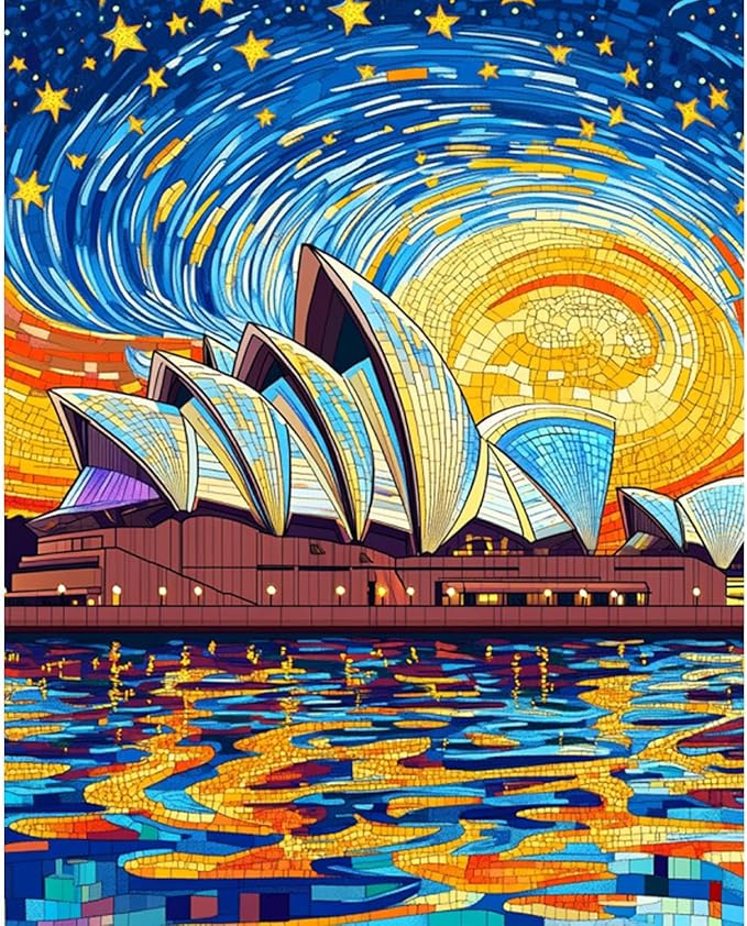 Sydney Opera House Paint by Numbers Kit for Adults Beginner Starry Night Oil Painting Kit Adult Paint by Number Kits on Canvas DIY Painting for Beginners Art by Numbers for Gifts Wall Decor 16x20 Inch
