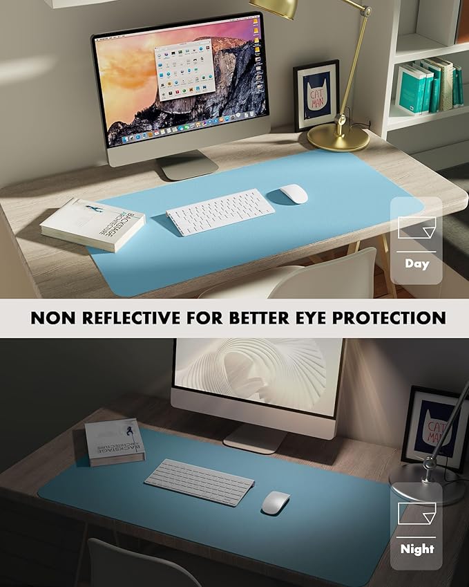 YSAGi Double-Sided Desk Pad, 23.6"x13.7" Leather Desk Mat, Eco Cork Desk Pad Protector, Large Mouse Pad for Desk, Waterproof Desk Blotter Pad, Desk Writing Pad for Office Work/Home(Baby Blue/Cork)