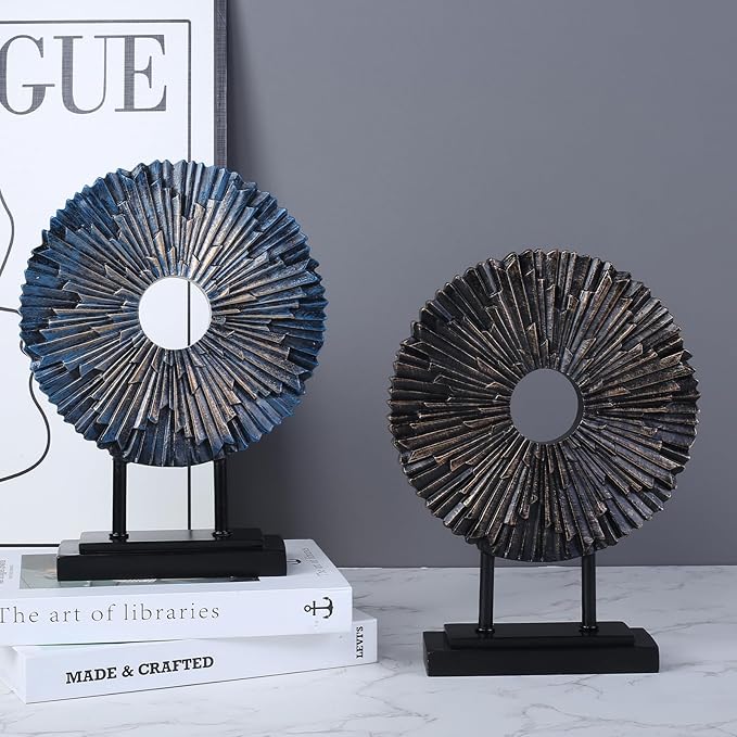 CECKQUE Minimalist Round Statue Above Cabinet Decor Kitchen, Modern Decorative Sculpture Home Decorations for Living Room Coffee Table, Office Decor Items, Center Pieces Decoration (Black)