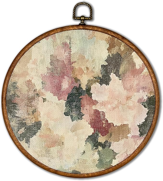 KSDUT Vintage Flower Floral Wall Decor Art - Botanical Neutral Wall Art Canvas Frame Hanging Prints, Retro Landscape Wildflower Round Wall Art Decor for Home Decorations 10"x10"