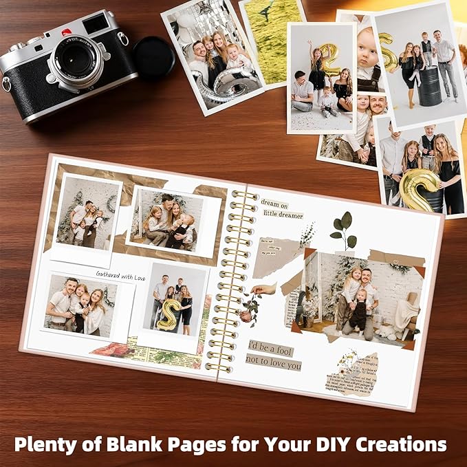 Vienrose 10 x 10 Inch Scrapbook Album Gift Set, Linen Hardcover Photo Book with 40 White Pages, DIY Memory Book Kit with Accessories for Wedding, Baby Shower, Travel, Christmas (Beige, 20 Sheets)