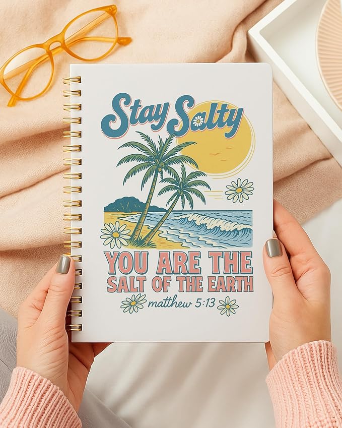 Summer Tropical Beach Christian Spiral Notebook 5.5x8.3in, Stay Salty Religious Bible Verse Journal Notebooks for Note Taking, Beach Lover Gifts, Christian Gifts, Hardcover Notebook Journal