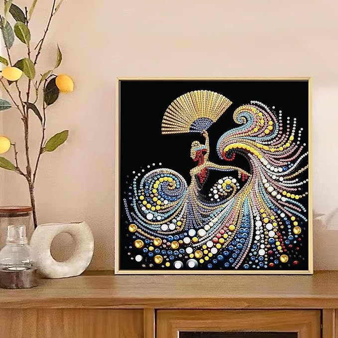 Tontut Diamond Art Painting Kit, Fan Lady 5D DIY Special Shape Mosaic Crafts for Beginners and Adults, can be Gifted to Family and Friends, Great for Decorating Home and Office Walls