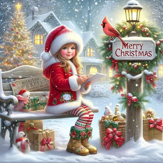 mrpwnle Christmas Diamond Art Kits for Adults, Christmas Diamond Painting for Kits Adults Beginners, 5D Round Full Drill Winter Gem Art Painting Kit, Home Wall Decor Gifts 13.8x13.8inch