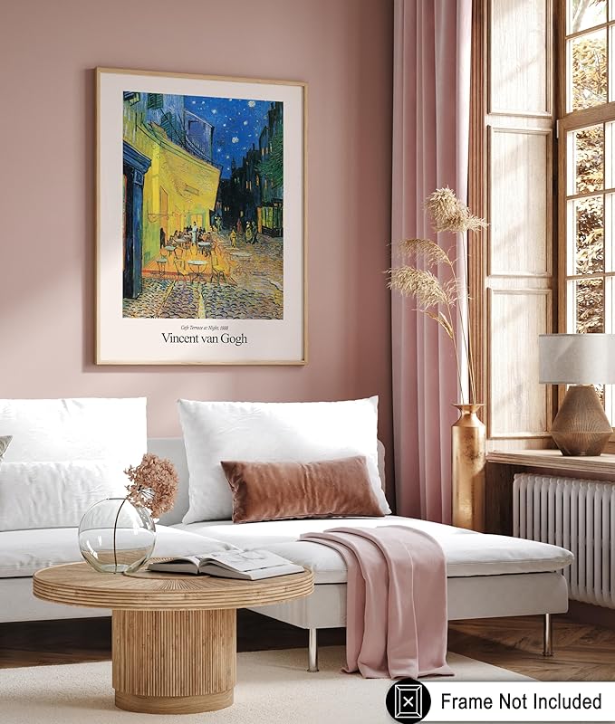 Monem Art Vintage Van Gogh Poster - Retro Cafe Terrace at Night Print - Impressionism Art - Gift for Men & Women - Aesthetic Wall Decor for Bedroom, Living Room or Dorm - 8x10 UNFRAMED Wall Art