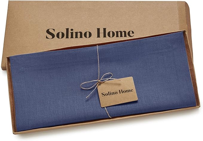Solino Home Linen Table Runner 60 Inches - 100% Pure Linen Vintage Blue Table Runner 14 x 60 Inch Ideal for Dresser and Coffee Tables - Diana Medium Weight, Winter, Spring