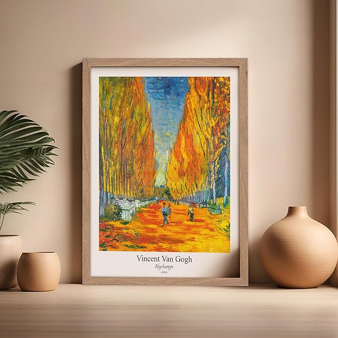 Monem Art Vintage Van Gogh Poster - Retro Alychamps Print - Les Alyscamps Art - Impressionism Art - Fine Art - Classic Painting Art - Great Bedroom or Office Wall Decor - 16x20 Beige Framed