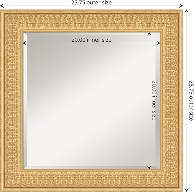 Amanti Art Gold Wall Mirror 26x26 Trellis Gold Square Bathroom Mirror for Wall Decor Living Room, Medium Traditional Wood Frame, Hangs Horizonally and Vertically, Bathroom Decor, Beveled Edge