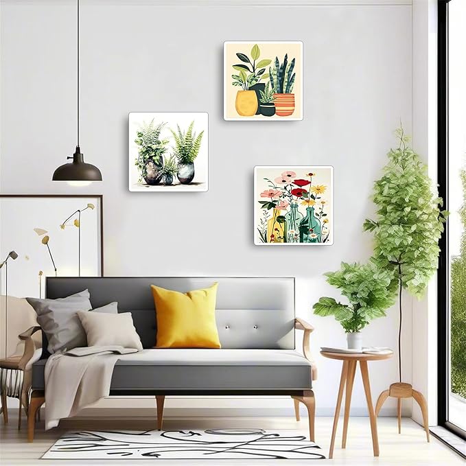 3 Pcs Wooden Framed Plant Paint by Number for Adults,DIY Potted Plants Painting Kits for Adult,Color by Numbers Acrylic,Paint by Number Canvas Crafts Watercolor for Beginner Home Decor(Green plants)