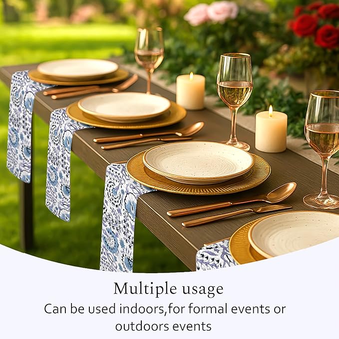 CPC Cloth Napkins 100% Cotton Set of 4 Reusable Napkins, Indian Block Print Toile Floral Dinner Napkin, Fall Thanksgiving Christmas Holiday Party Gift - Soft Absorbent Napkin, 18"x18" Indigo Blue