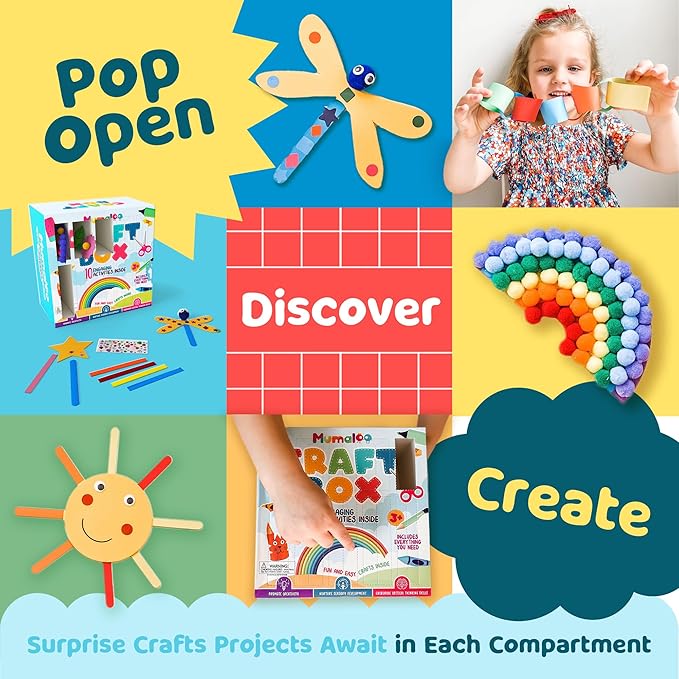 Craft Box for Kids - 10 Creative Arts and Crafts for Kids Ages 4-8, Fun, No Mess Educational Preschool & Homeschool Art Projects, Toddler Crafts Kit Supplies, Christmas Gift for Girls and Boys