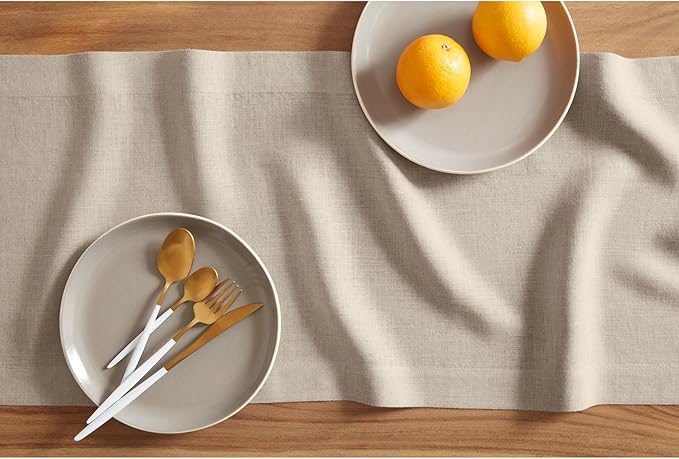 Solino Home Linen Table Runner 60 Inches - 100% Pure Linen Flax Table Runner 14 x 60 Inch Ideal for Dresser and Coffee Tables - Spring, Easter - Sonoma