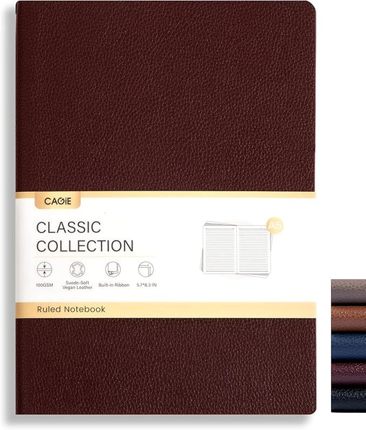 CAGIE Lined Journal Notebook for Men & Women,176 Pages A5 Medium Size Softcover Leather Journals for Writing,Travel,Business,Work & School, 100 GSM Thick Paper (5.7'' x 8.3'') (Burgundy)