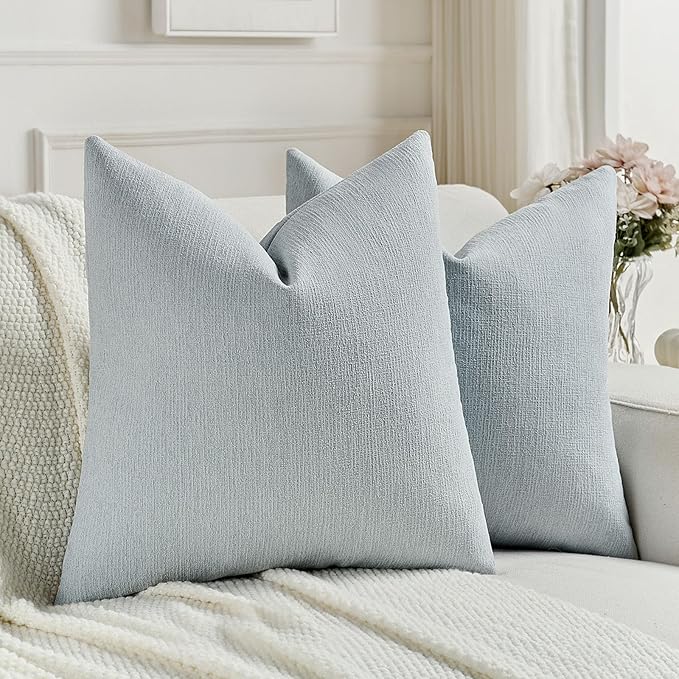 FUTEI Dusty Blue Chenille Decorative Throw Pillow Covers 22x22 Inch Set of 2,Soft Cozy Faux Linen Textured Cushion Case,Farmhouse Home Decor for Couch Living Room